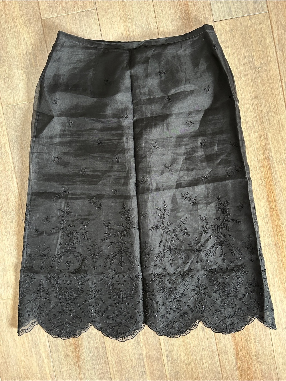 Ann Taylor Vintage Silk Embroidered Beaded Maxi Black Skirt size 8P